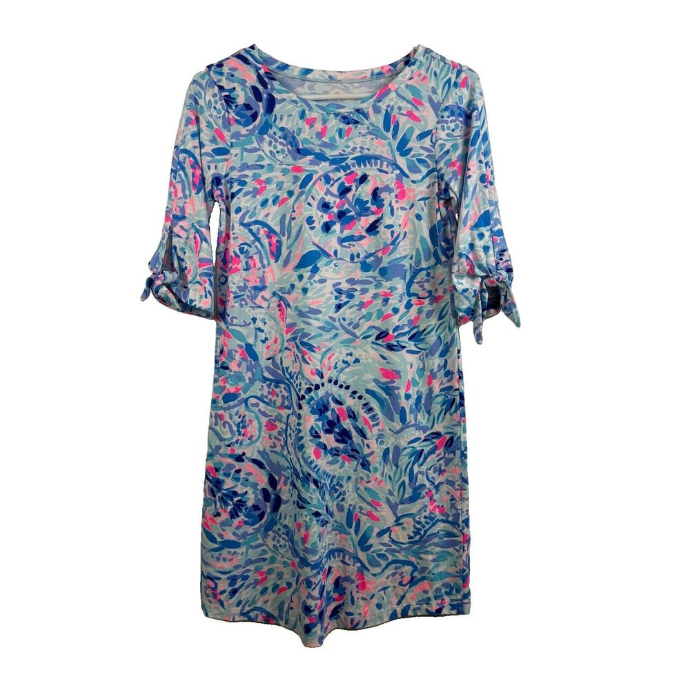 Lilly Pulitzer Preston 3/4 Tie Sleeve Party Wave Dress XS Pima Cotton Beach Prep